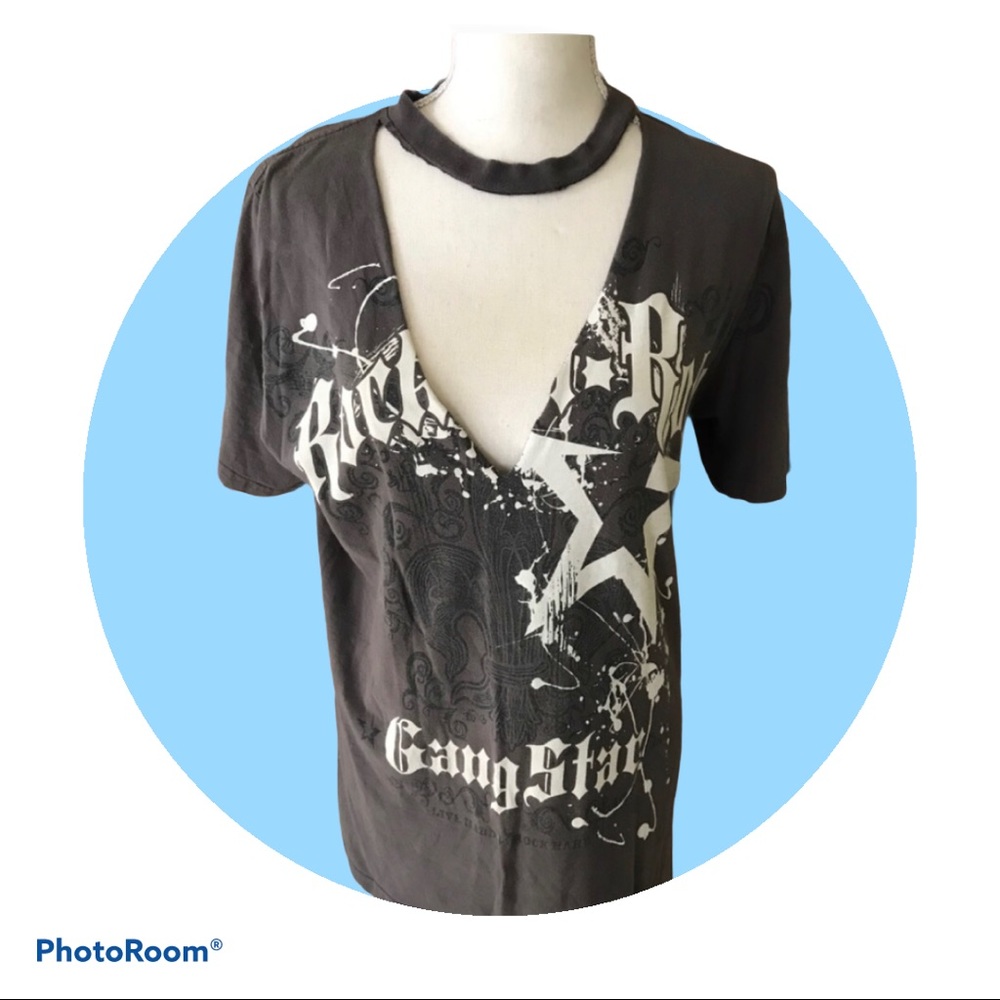 Custom Cut Top open V neck custom cut Rock N Toll tee